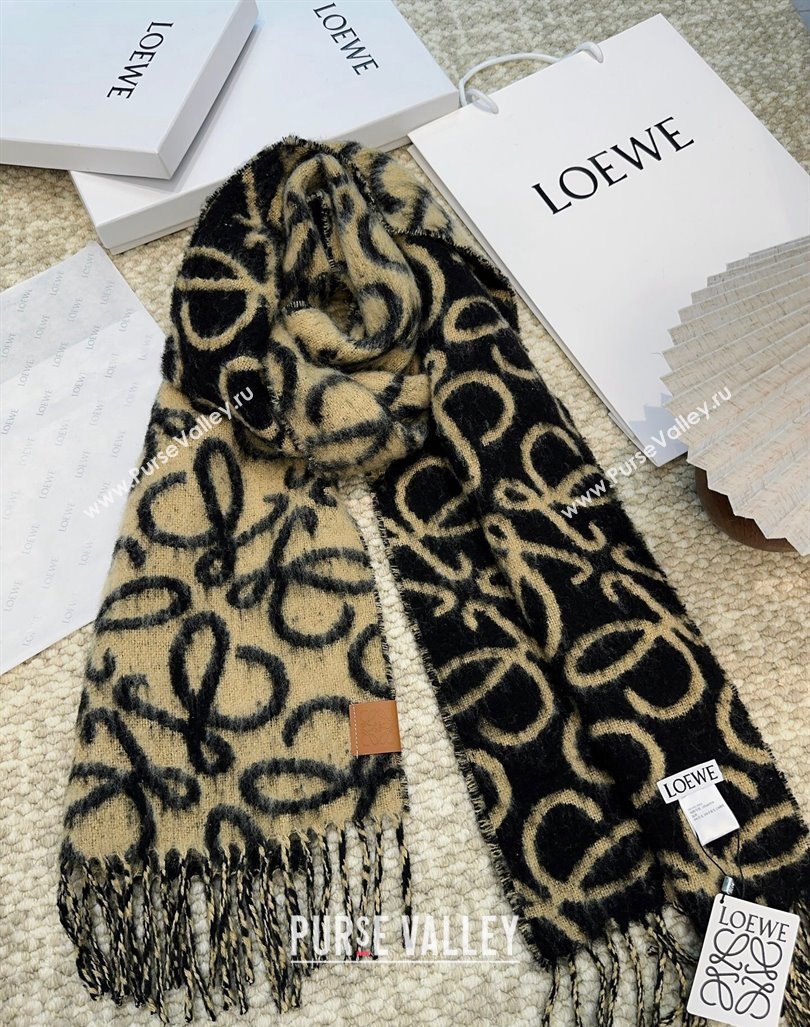 Loewe Anagram Wool and Alpaca Fur Long Scarf 36x186cm Beige 2024 LW102101 (A-241021082)