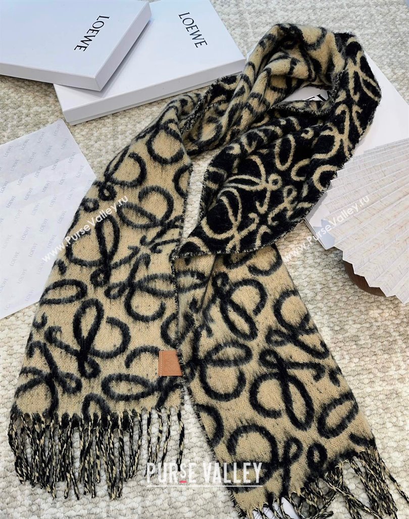 Loewe Anagram Wool and Alpaca Fur Long Scarf 36x186cm Beige 2024 LW102101 (A-241021082)