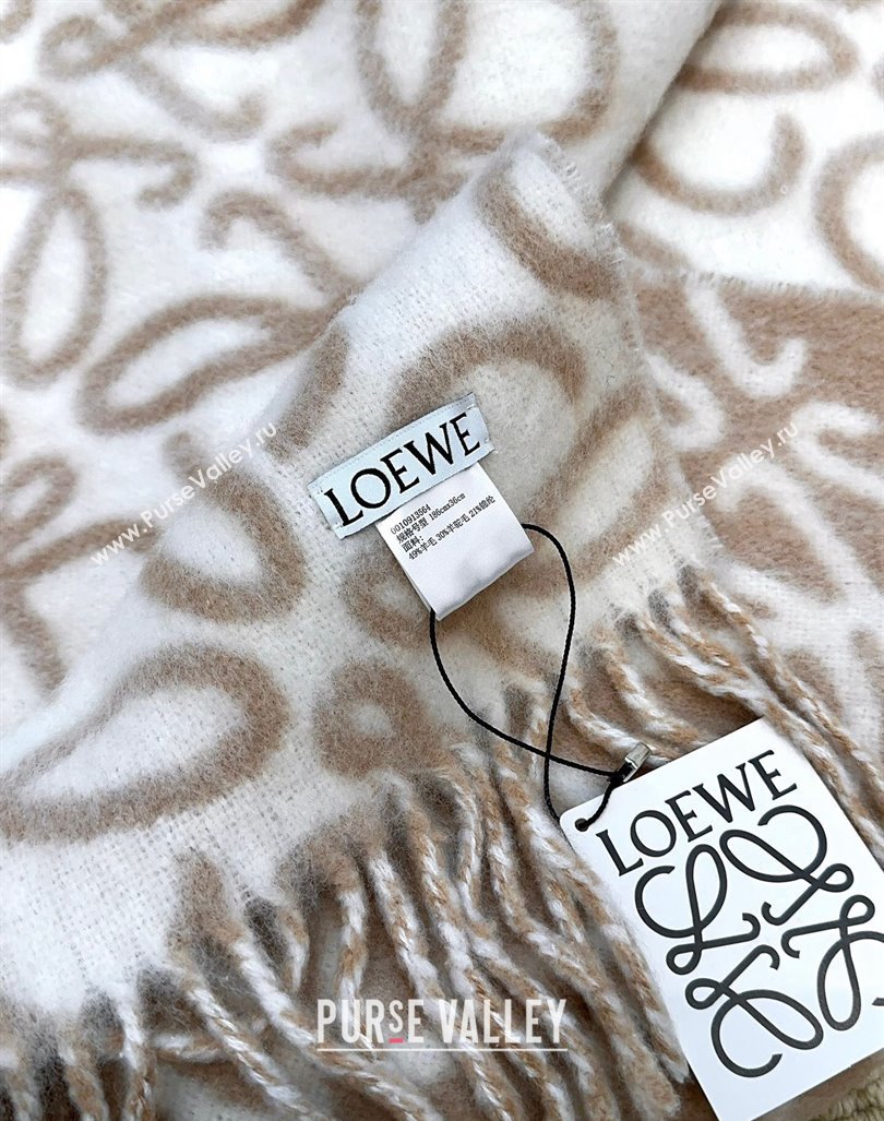 Loewe Anagram Wool and Alpaca Fur Long Scarf 36x186cm Light Brown 2024 LW102101 (A-241021083)