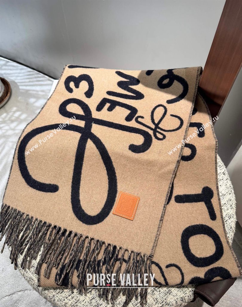 Loewe Anagram Wool Cashmere Long Scarf 30x180cm Black/Brown 2024 LW102103 (A-241021089)