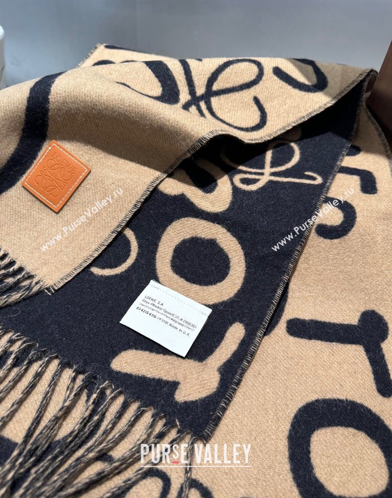 Loewe Anagram Wool Cashmere Long Scarf 30x180cm Black/Brown 2024 LW102103 (A-241021089)