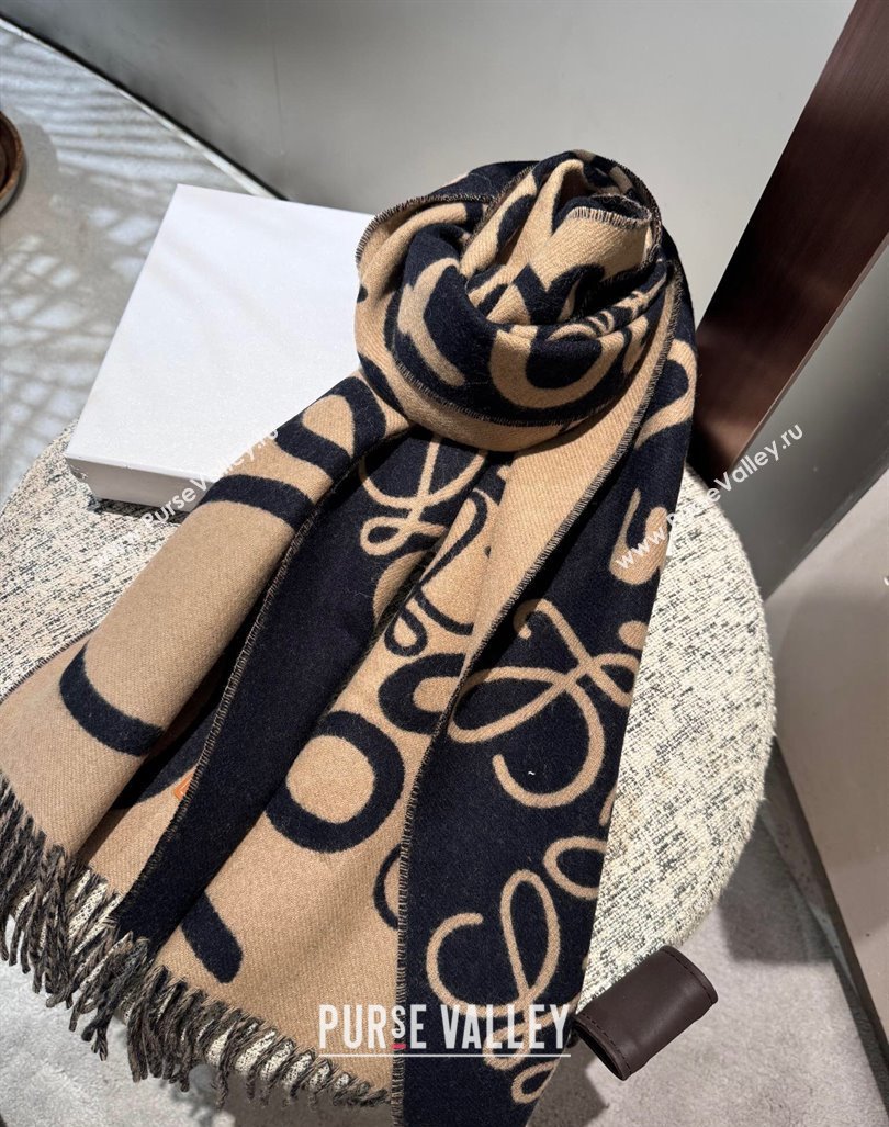 Loewe Anagram Wool Cashmere Long Scarf 30x180cm Black/Brown 2024 LW102103 (A-241021089)