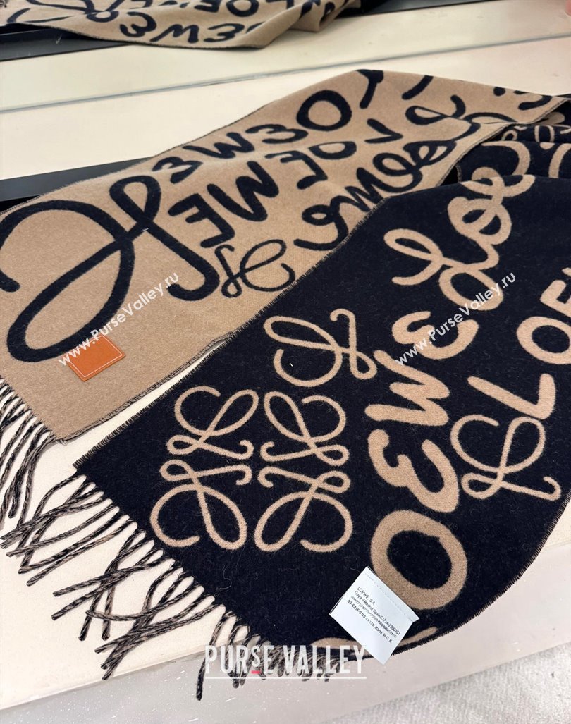 Loewe Anagram Wool Cashmere Long Scarf 30x180cm Black/Brown 2024 LW102103 (A-241021089)