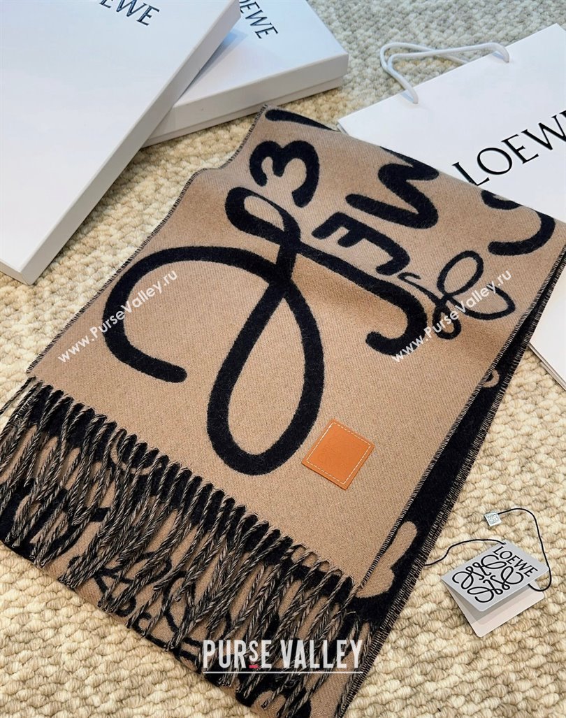 Loewe Anagram Wool Cashmere Long Scarf 30x180cm Blue/Brown 2024 LW102103 (A-241021090)