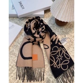 Loewe Anagram Wool Cashmere Long Scarf 30x180cm Blue/Brown 2024 LW102103 (A-241021090)