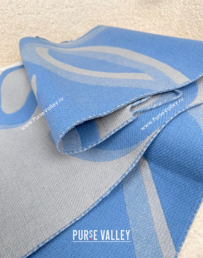 Loewe Maxi-Anagram Wool Cashmere Long Scarf 27x190cm Blue 2024 LW102102 (A-241021085)