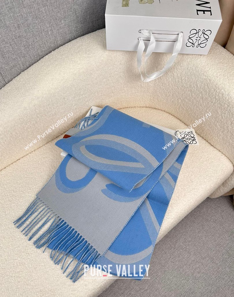 Loewe Maxi-Anagram Wool Cashmere Long Scarf 27x190cm Blue 2024 LW102102 (A-241021085)