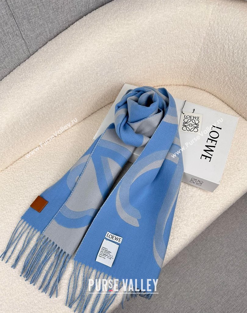 Loewe Maxi-Anagram Wool Cashmere Long Scarf 27x190cm Blue 2024 LW102102 (A-241021085)