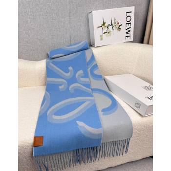 Loewe Maxi-Anagram Wool Cashmere Long Scarf 27x190cm Blue 2024 LW102102 (A-241021085)