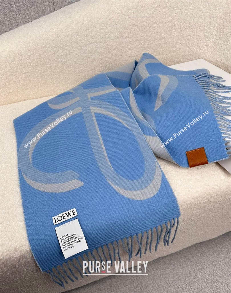 Loewe Maxi-Anagram Wool Cashmere Long Scarf 27x190cm Blue 2024 LW102102 (A-241021085)