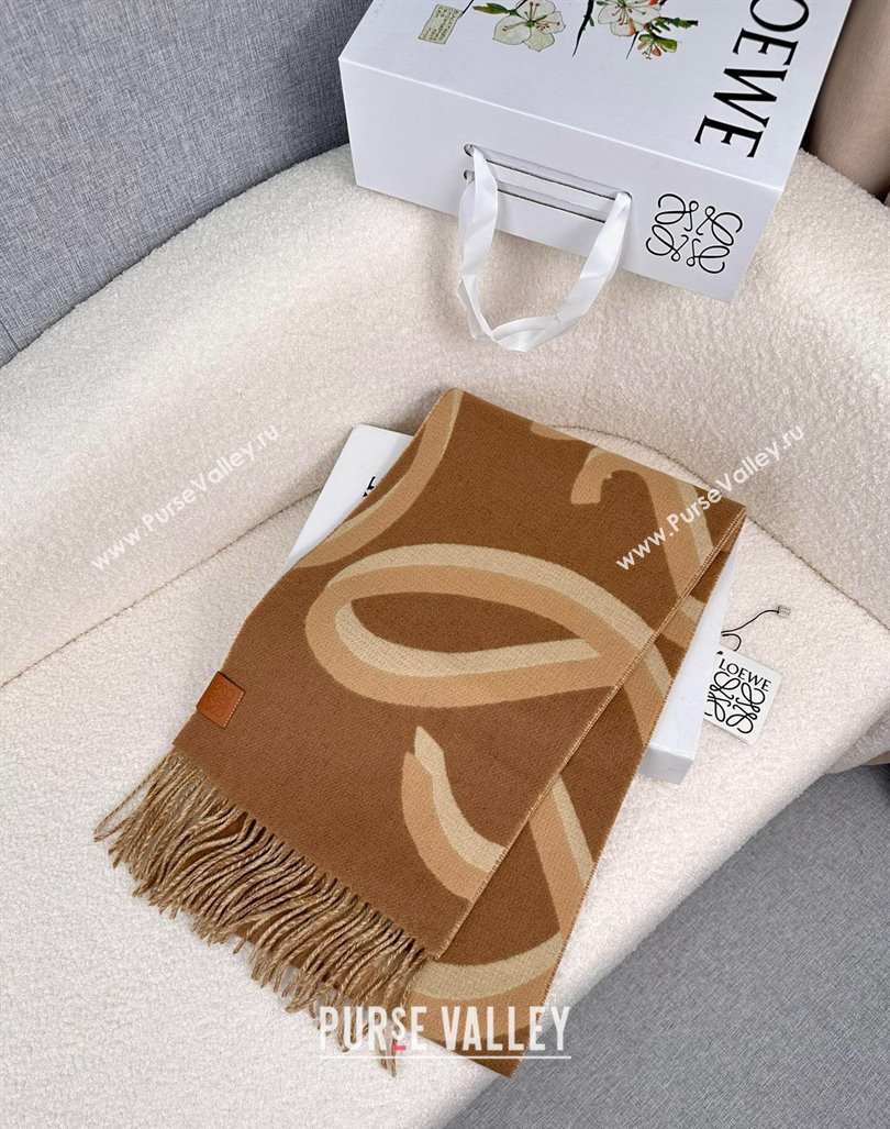 Loewe Maxi-Anagram Wool Cashmere Long Scarf 27x190cm Brown 2024 LW102102 (A-241021087)