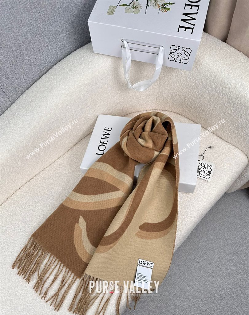 Loewe Maxi-Anagram Wool Cashmere Long Scarf 27x190cm Brown 2024 LW102102 (A-241021087)