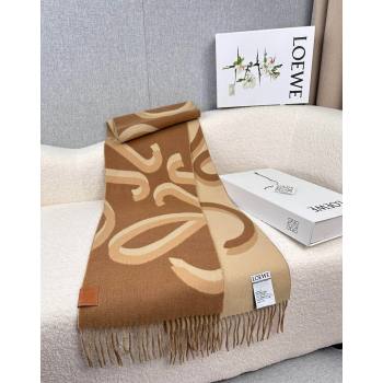 Loewe Maxi-Anagram Wool Cashmere Long Scarf 27x190cm Brown 2024 LW102102 (A-241021087)