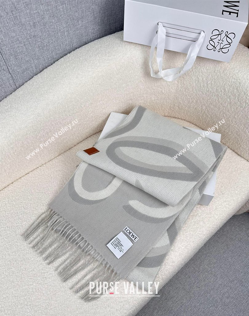 Loewe Maxi-Anagram Wool Cashmere Long Scarf 27x190cm Grey 2024 LW102102 (A-241021086)