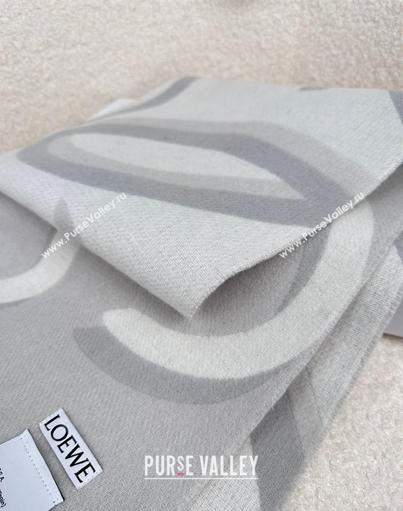 Loewe Maxi-Anagram Wool Cashmere Long Scarf 27x190cm Grey 2024 LW102102 (A-241021086)