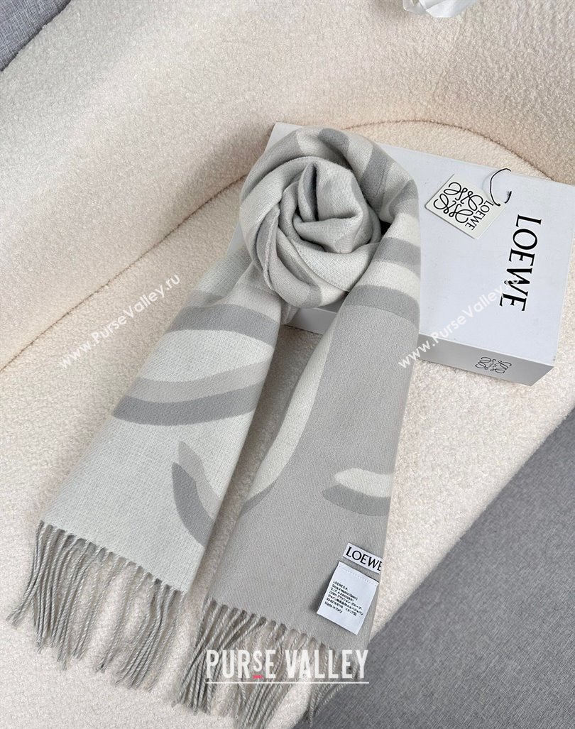 Loewe Maxi-Anagram Wool Cashmere Long Scarf 27x190cm Grey 2024 LW102102 (A-241021086)