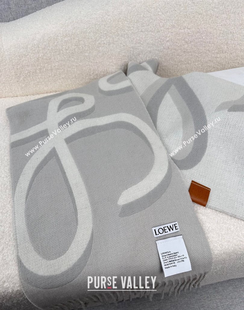 Loewe Maxi-Anagram Wool Cashmere Long Scarf 27x190cm Grey 2024 LW102102 (A-241021086)