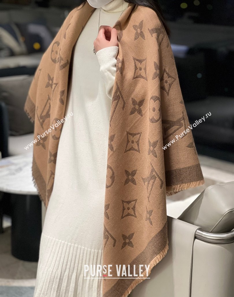 Louis Vuitton Monogram XL Cashmere Silk Shawl 140cm Brown 2024 LV102101 (A-241021091)