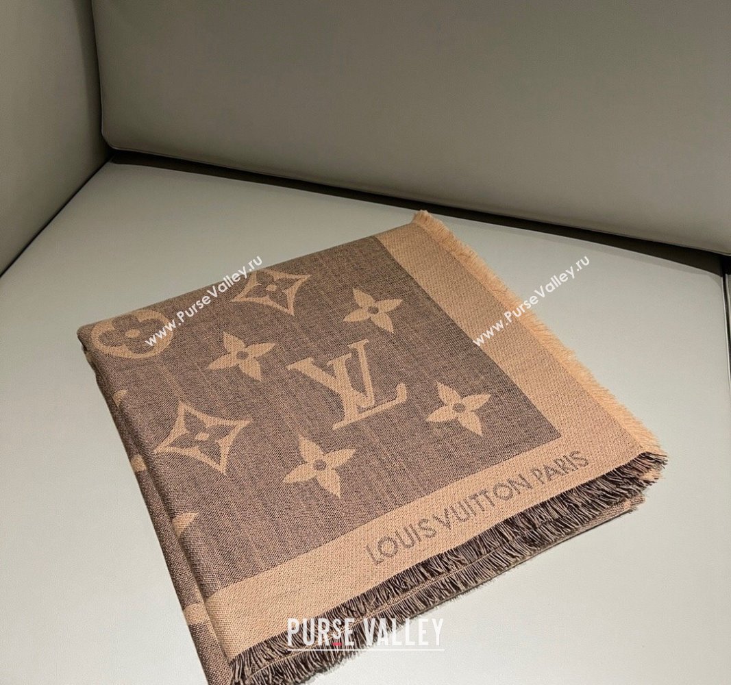 Louis Vuitton Monogram XL Cashmere Silk Shawl 140cm Brown 2024 LV102101 (A-241021091)