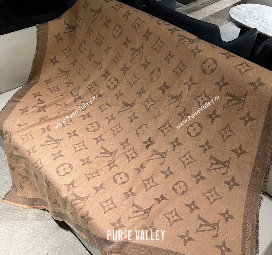 Louis Vuitton Monogram XL Cashmere Silk Shawl 140cm Brown 2024 LV102101 (A-241021091)