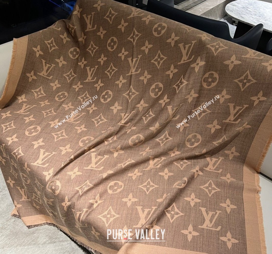 Louis Vuitton Monogram XL Cashmere Silk Shawl 140cm Brown 2024 LV102101 (A-241021091)