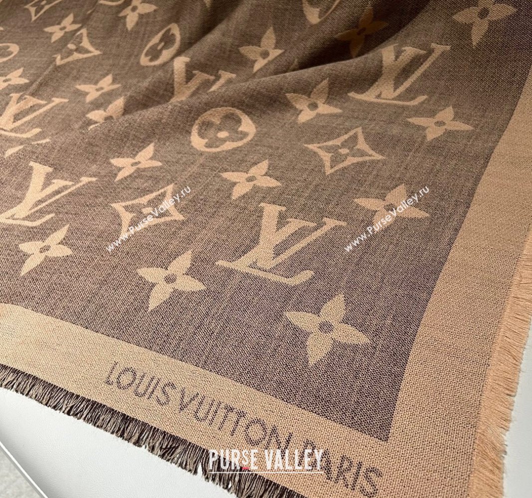 Louis Vuitton Monogram XL Cashmere Silk Shawl 140cm Brown 2024 LV102101 (A-241021091)