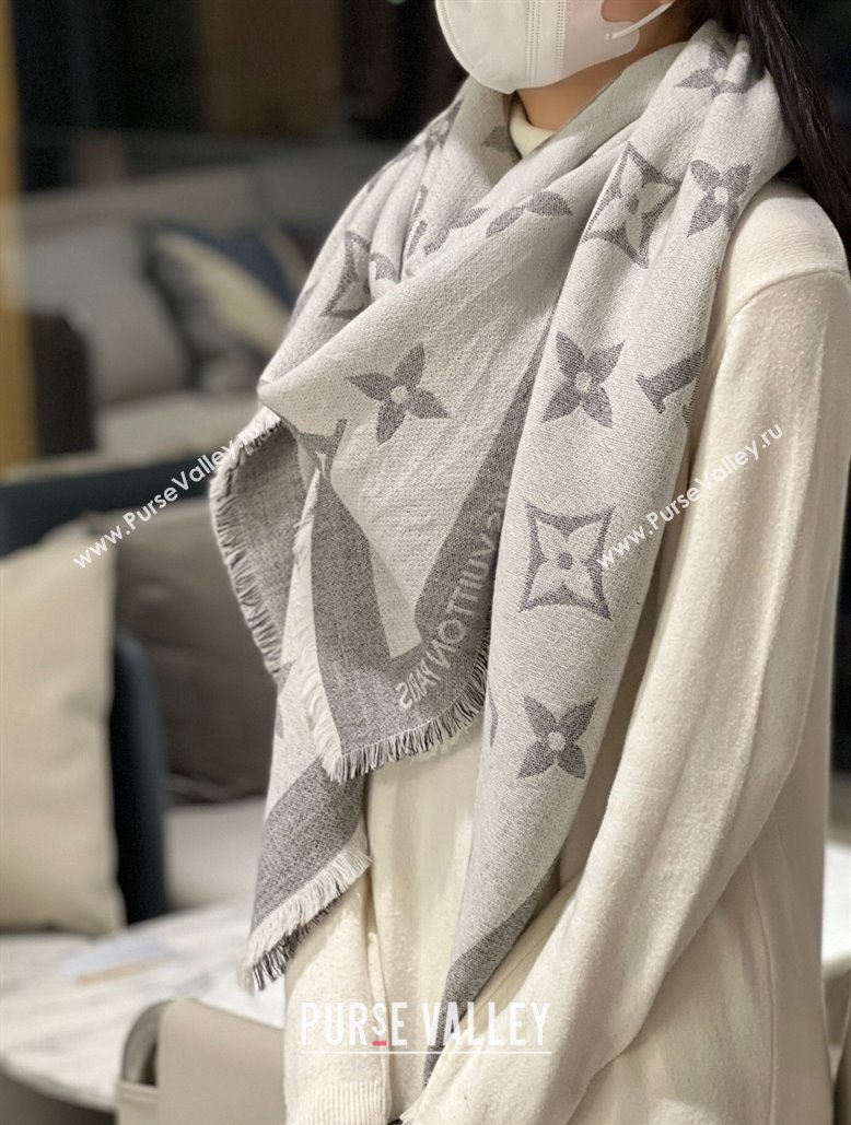 Louis Vuitton Monogram XL Cashmere Silk Shawl 140cm Grey 2024 LV102101 (A-241021092)