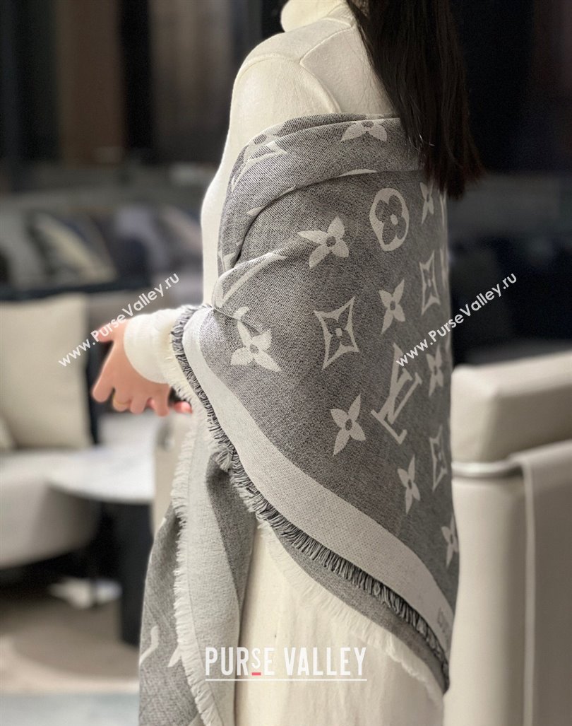 Louis Vuitton Monogram XL Cashmere Silk Shawl 140cm Grey 2024 LV102101 (A-241021092)