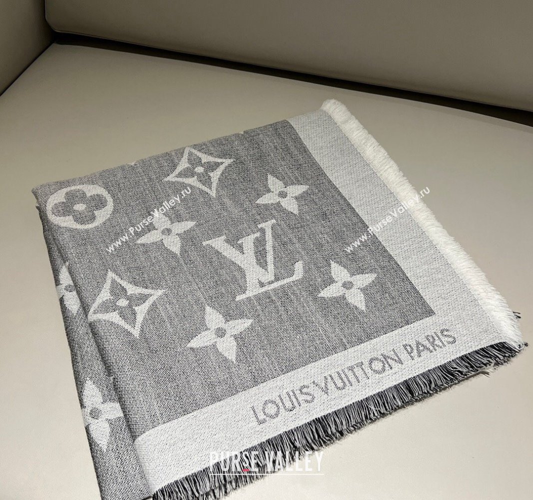 Louis Vuitton Monogram XL Cashmere Silk Shawl 140cm Grey 2024 LV102101 (A-241021092)