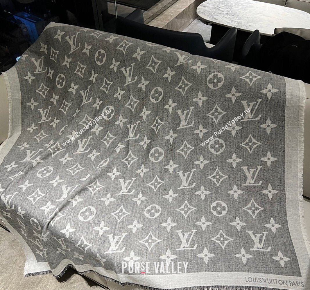 Louis Vuitton Monogram XL Cashmere Silk Shawl 140cm Grey 2024 LV102101 (A-241021092)