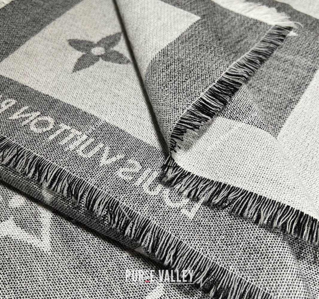 Louis Vuitton Monogram XL Cashmere Silk Shawl 140cm Grey 2024 LV102101 (A-241021092)