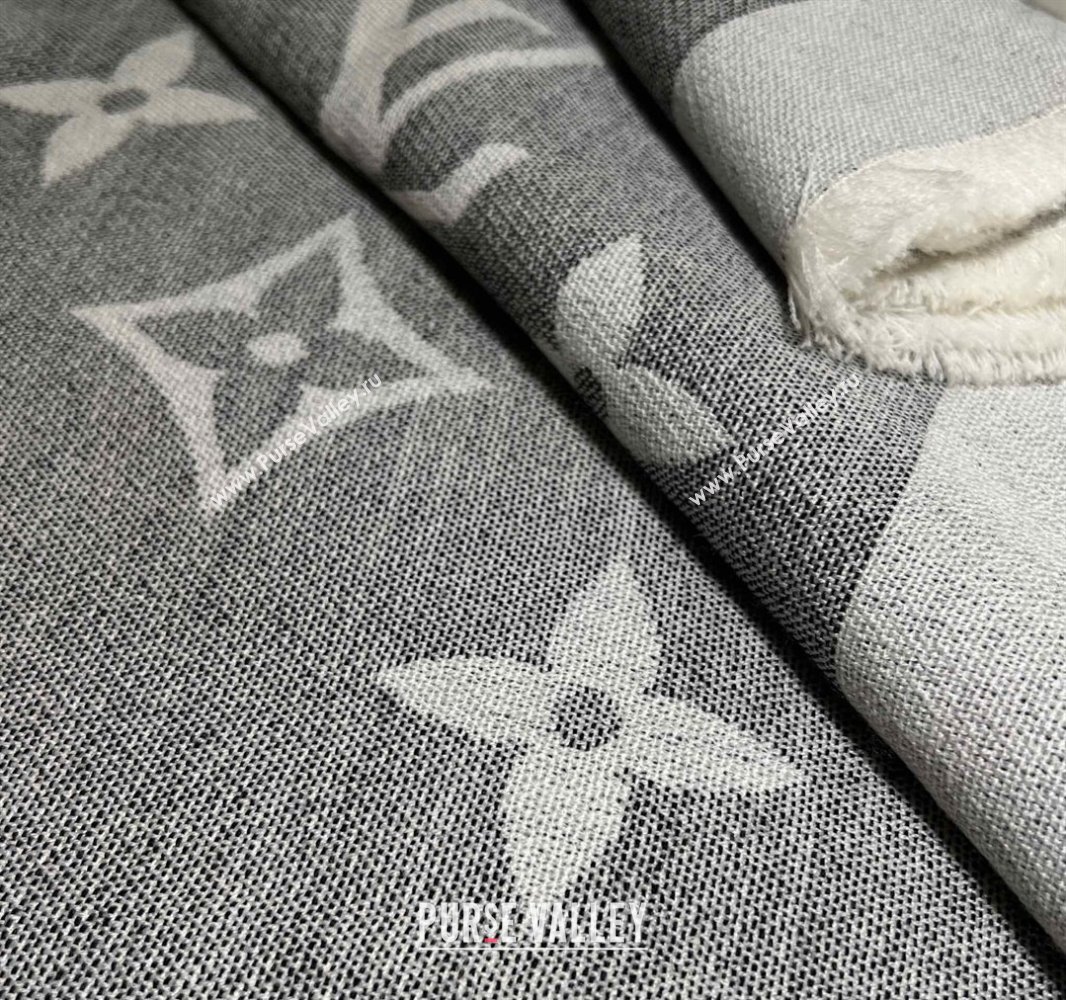 Louis Vuitton Monogram XL Cashmere Silk Shawl 140cm Grey 2024 LV102101 (A-241021092)