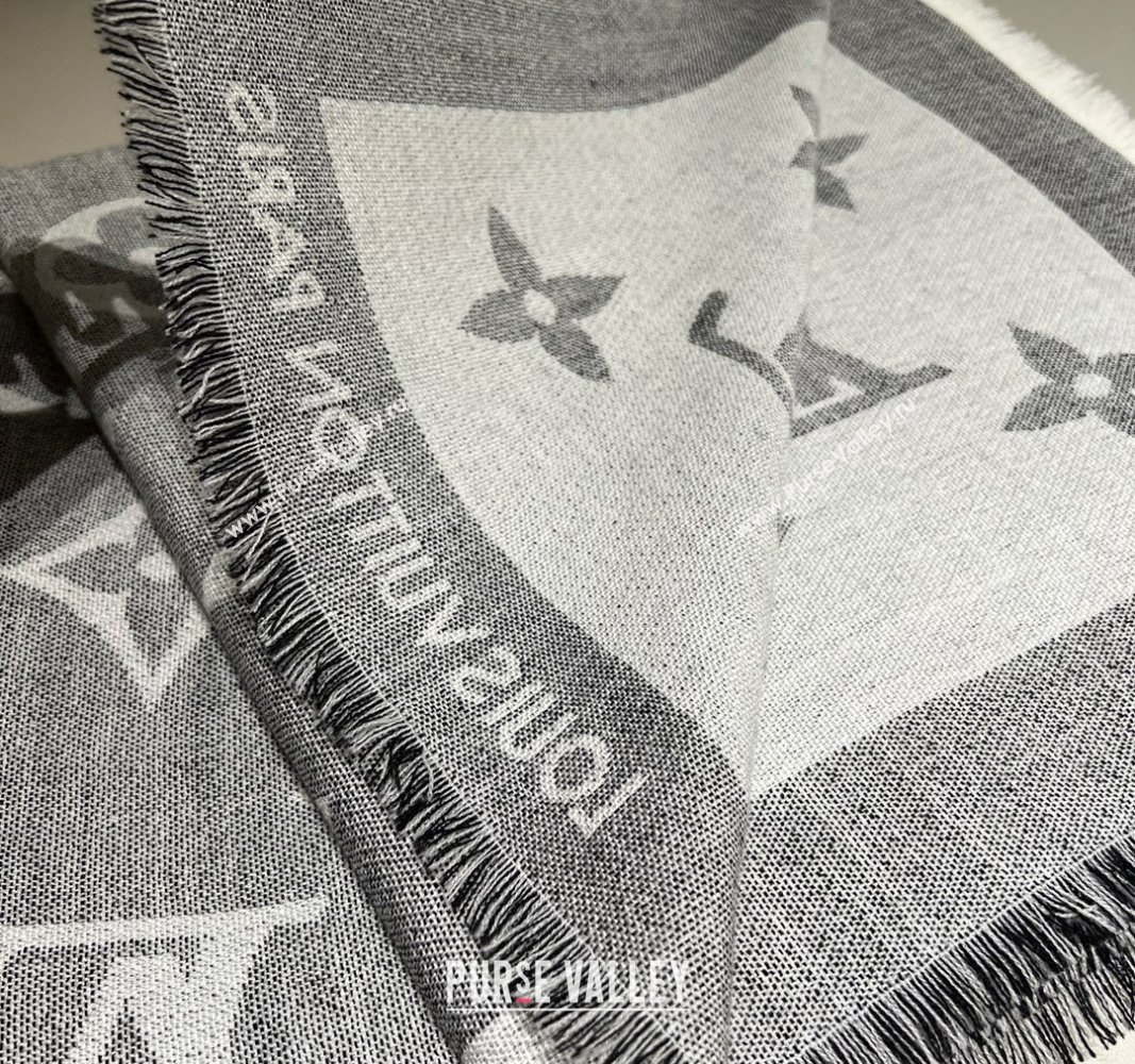 Louis Vuitton Monogram XL Cashmere Silk Shawl 140cm Grey 2024 LV102101 (A-241021092)