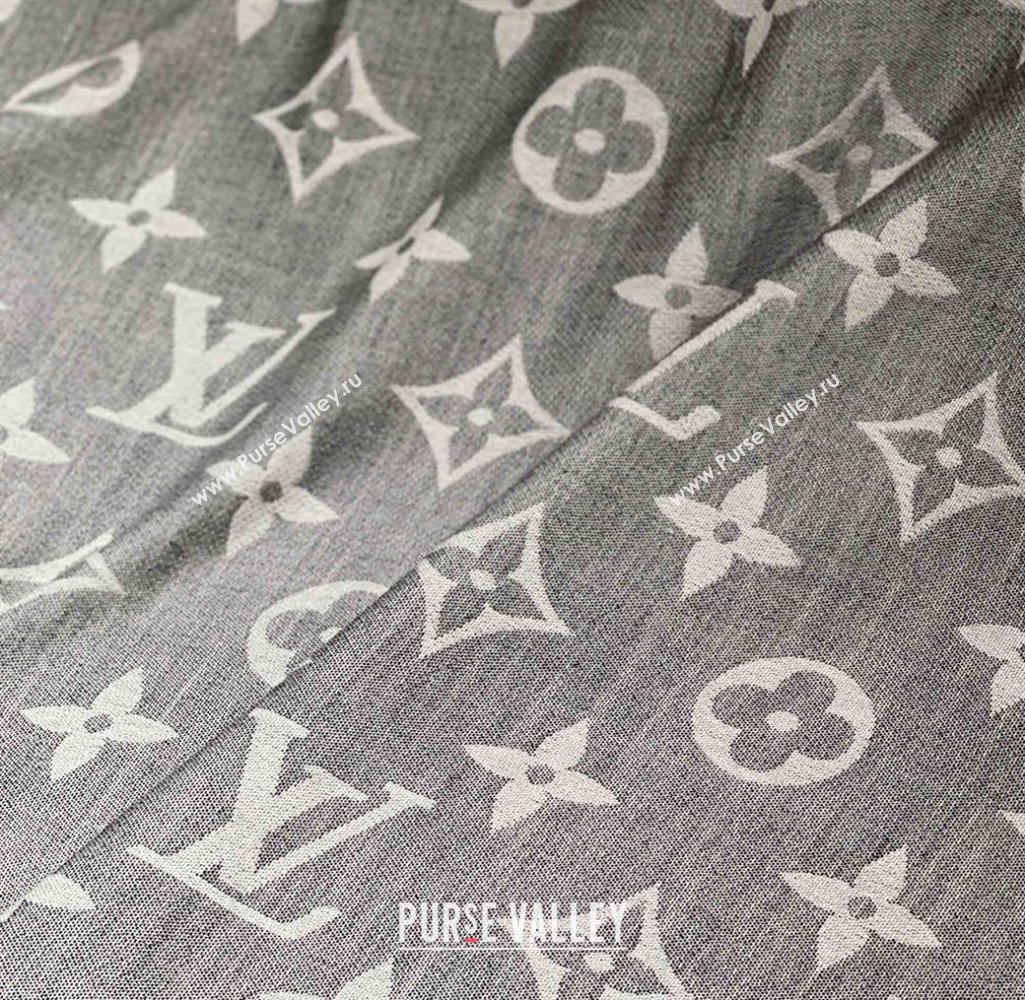 Louis Vuitton Monogram XL Cashmere Silk Shawl 140cm Grey 2024 LV102101 (A-241021092)