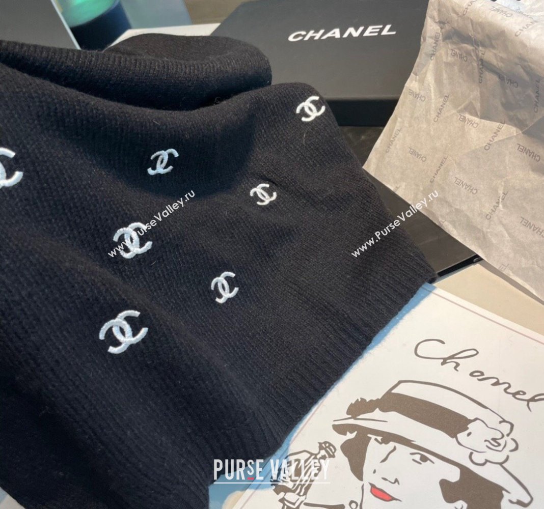 Chanel CC Cashmere Long Scarf 70x190cm Black 2024 CH102107 (XMN-241021023)