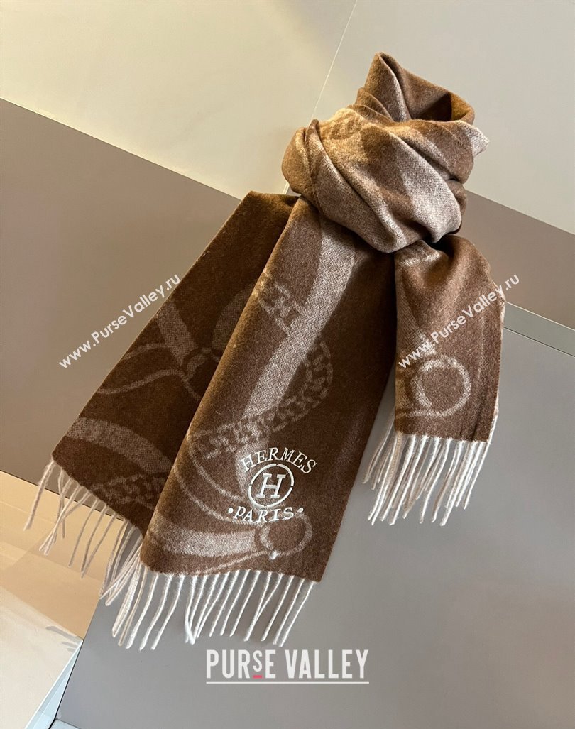 Hermes Printed Cashmere Long Scarf 30x180cm Brown 2024 1021002 (XMN-241021003)