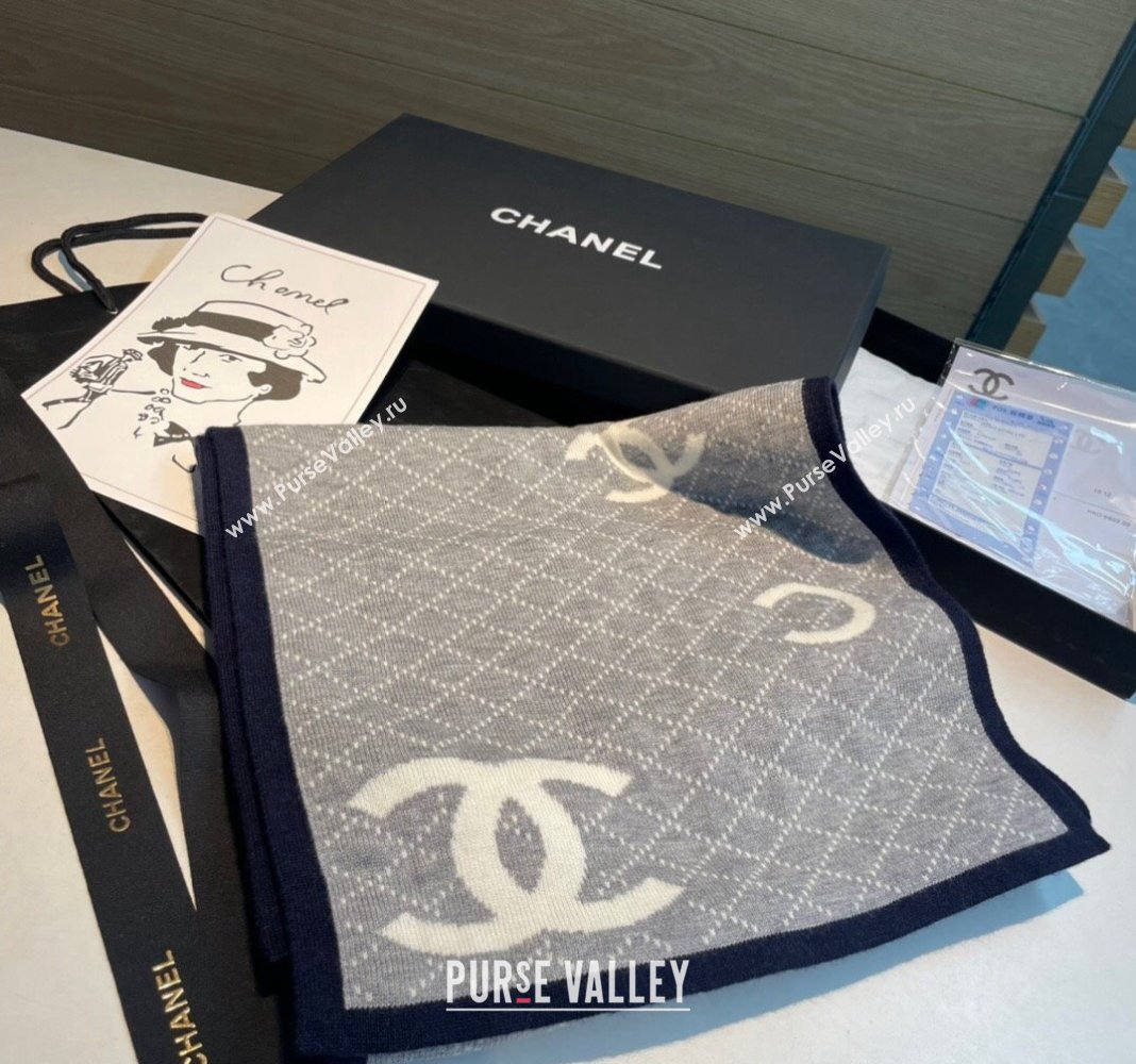 Chanel Knit Cashmere Long Scarf 30x180cm Grey/White2024 CH102107 (XMN-241021024)