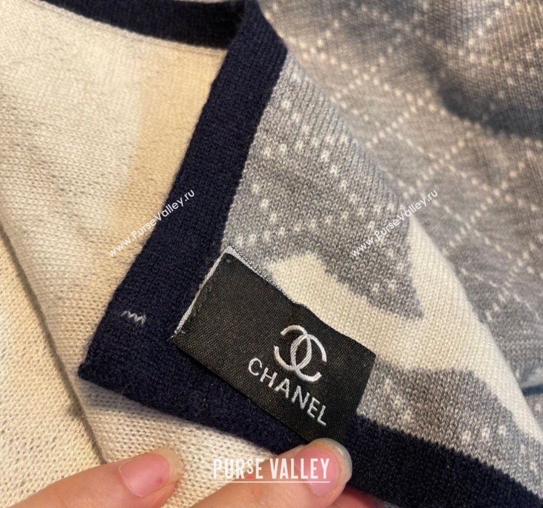 Chanel Knit Cashmere Long Scarf 30x180cm Grey/White2024 CH102107 (XMN-241021024)