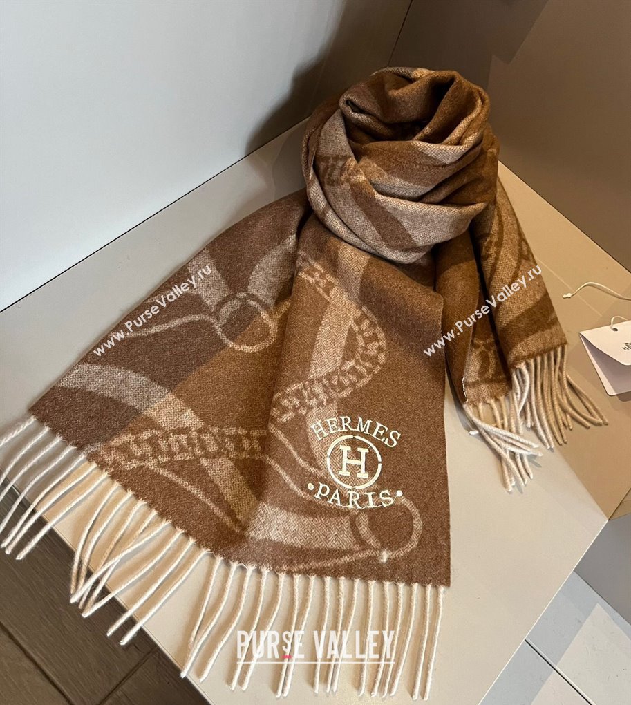 Hermes Printed Cashmere Long Scarf 30x180cm Brown 2024 1021002 (XMN-241021003)