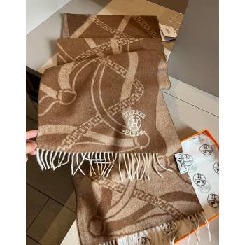 Hermes Printed Cashmere Long Scarf 30x180cm Brown 2024 1021002 (XMN-241021003)