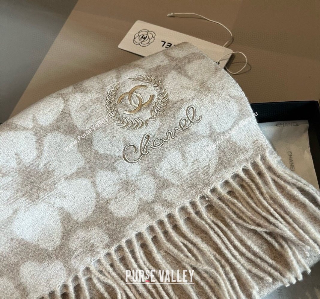 Chanel Bloom Cashmere Long Scarf 32x180cm Beige 2024 CH102108 (XMN-241021026)