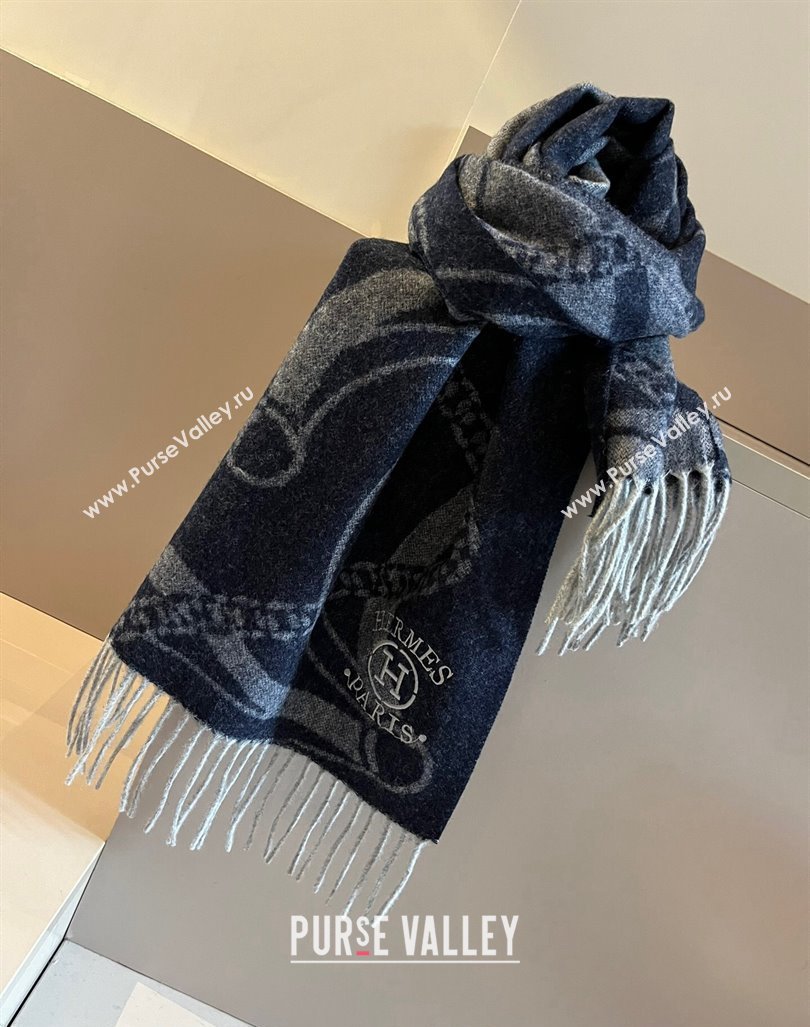 Hermes Printed Cashmere Long Scarf 30x180cm Navy Blue 2024 1021002 (XMN-241021004)