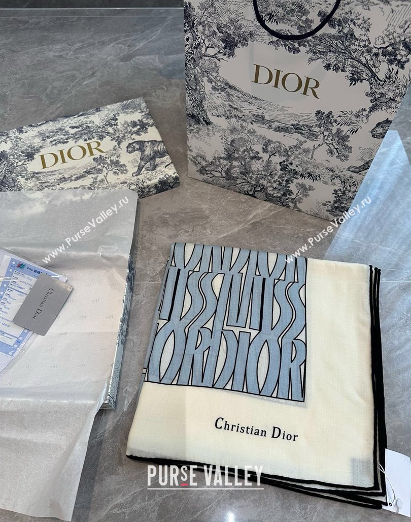 Dior Miss Dior Cashmere Silk Shawl Scarf 140cm Blue 2024 (XMN-241021109)