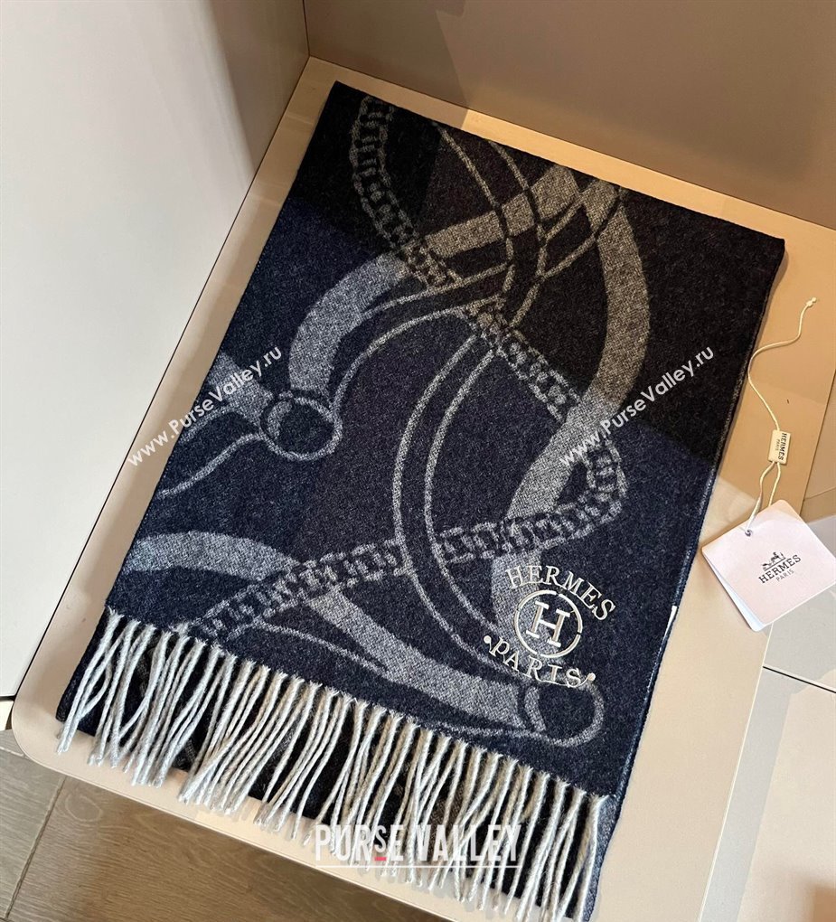 Hermes Printed Cashmere Long Scarf 30x180cm Navy Blue 2024 1021002 (XMN-241021004)