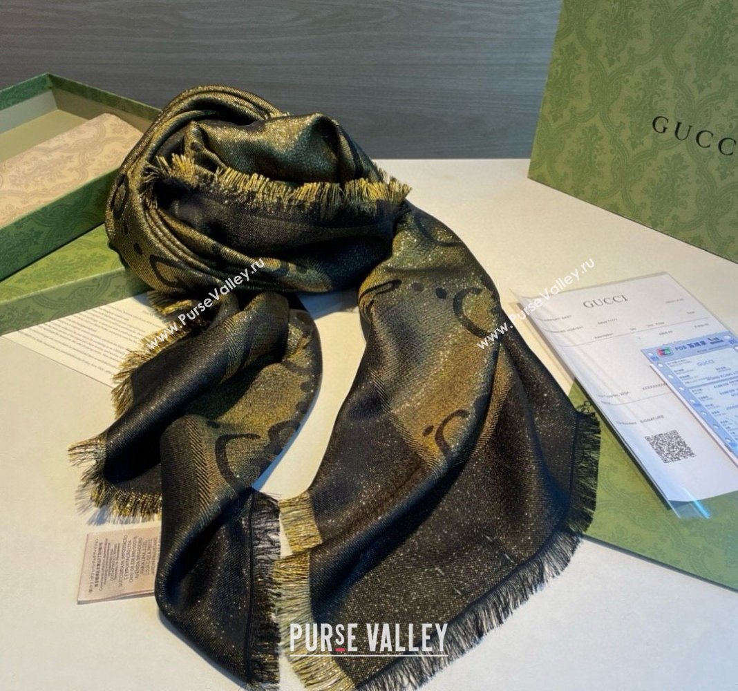 Gucci Cashmere Silk Shawl Scarf 140cm Green/Gold 2024 GG102101 (XMN-241021111)