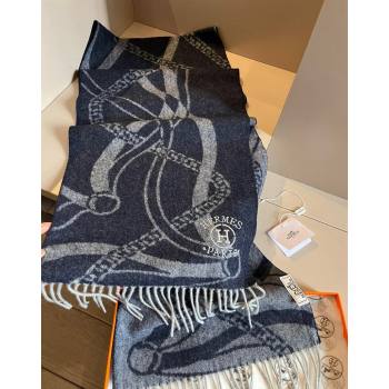 Hermes Printed Cashmere Long Scarf 30x180cm Navy Blue 2024 1021002 (XMN-241021004)