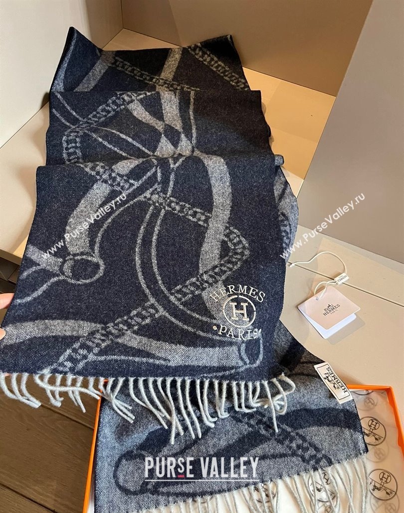 Hermes Printed Cashmere Long Scarf 30x180cm Navy Blue 2024 1021002 (XMN-241021004)