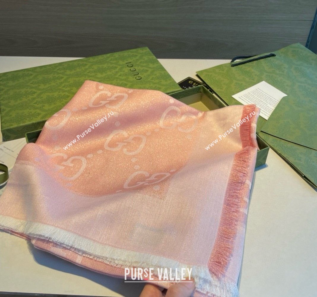 Gucci Cashmere Silk Shawl Scarf 140cm Pink/Gold 2024 GG102101 (XMN-241021113)