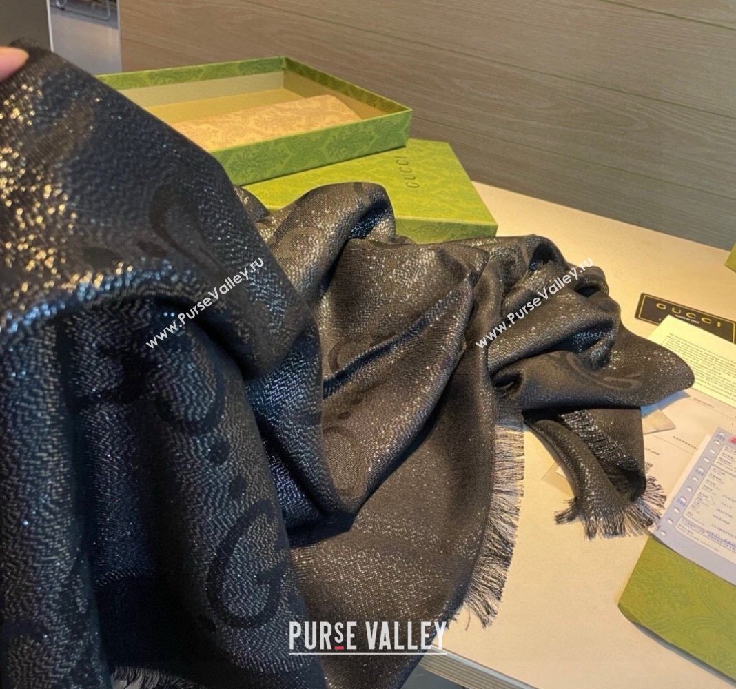 Gucci Cashmere Silk Shawl Scarf 140cm Black/Gold 2024 GG102101 (XMN-241021115)