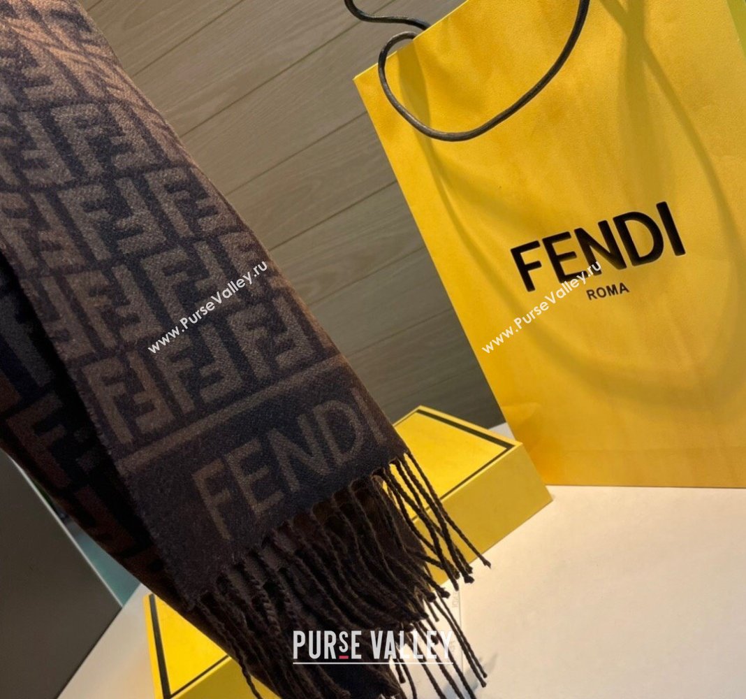 Fendi Wool Cashmere FF Long Scarf 30x180cm Dark Brown 2024 1021 (XMN-241021119)